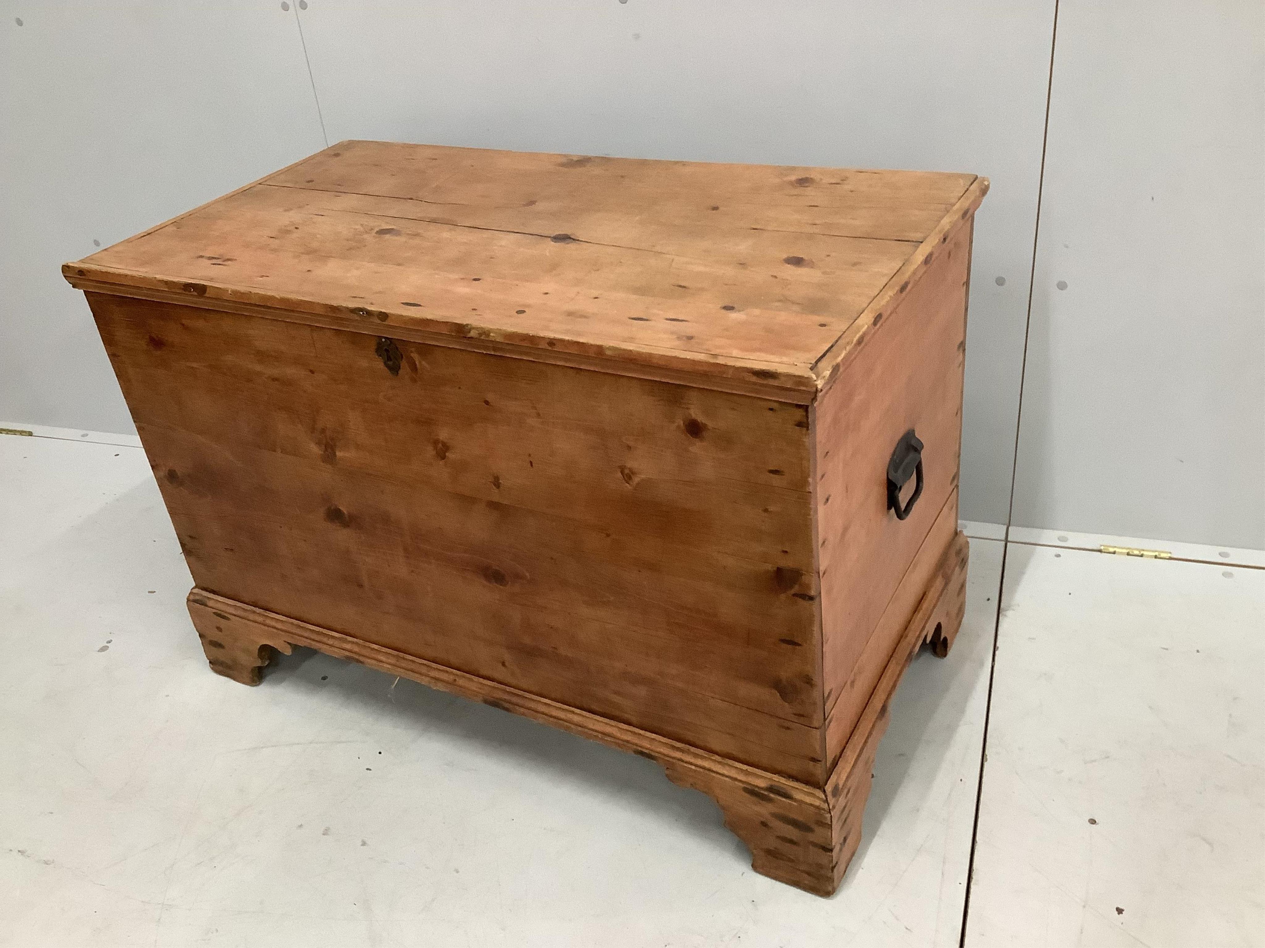 A Victorian rectangular pine trunk, width 110cm, depth 58cm, height 72cm. Condition - fair